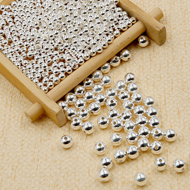 10-40pcs REAL 925 Sterling Silver Round Beads Spacer Beads Accessories Silver Bead for Bracelet Necklace Jewelry Making Findings