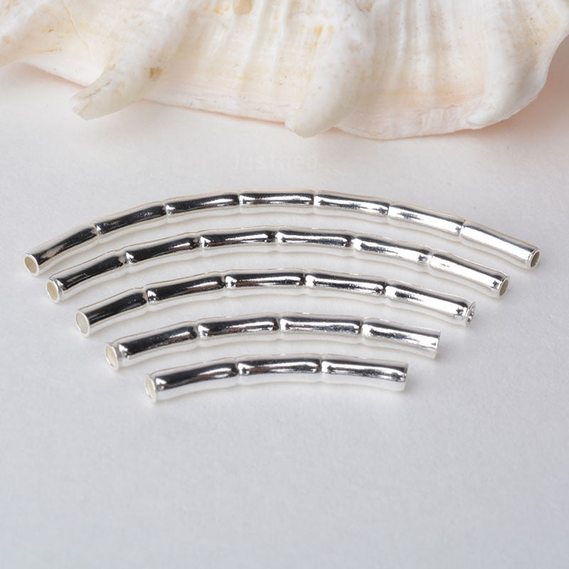 1piece, 2mm solid 925 sterling silver curved Bamboo tube spacer beads connector for necklace&amp;pendant bracelet jewelry making