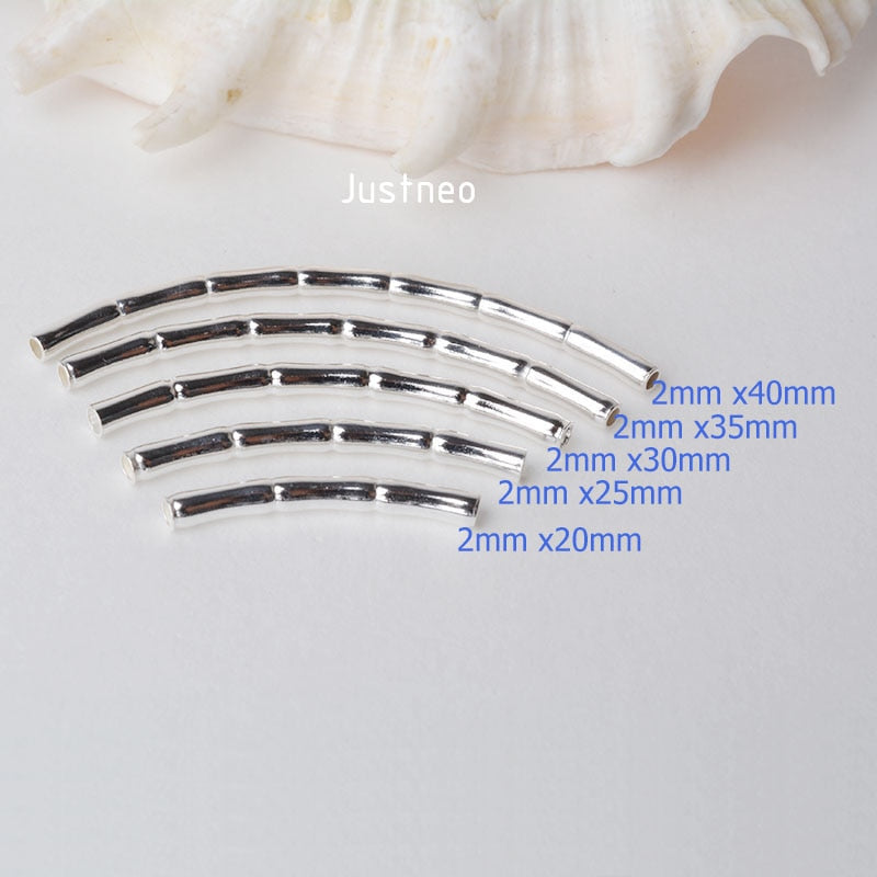 1piece, 2mm solid 925 sterling silver curved Bamboo tube spacer beads connector for necklace&amp;pendant bracelet jewelry making