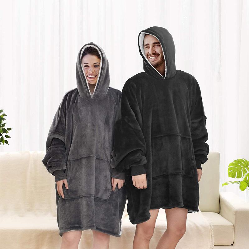 Oversized Hoodie Blanket With Sleeves Sweatshirt Plaid Winter Fleece Hoody Women Pocket Female Hooded Sweat Oversize Femme