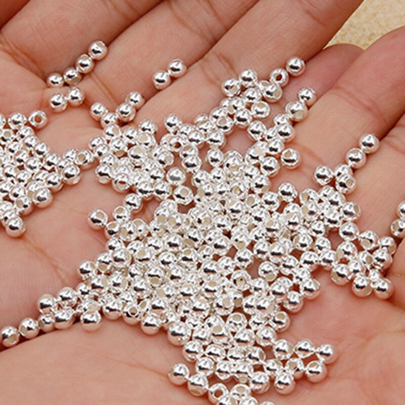 10-40pcs REAL 925 Sterling Silver Round Beads Spacer Beads Accessories Silver Bead for Bracelet Necklace Jewelry Making Findings