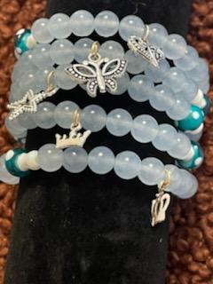 *Custom Chalcedony Blue  Bracelet w/ Resin Mushroom and Alloy Charms (8mm)