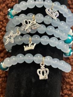 *Custom Chalcedony Blue  Bracelet w/ Resin Mushroom and Alloy Charms (8mm)