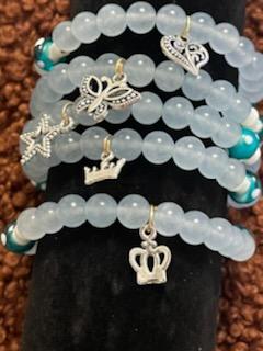 *Custom Chalcedony Blue  Bracelet w/ Resin Mushroom and Alloy Charms (8mm)