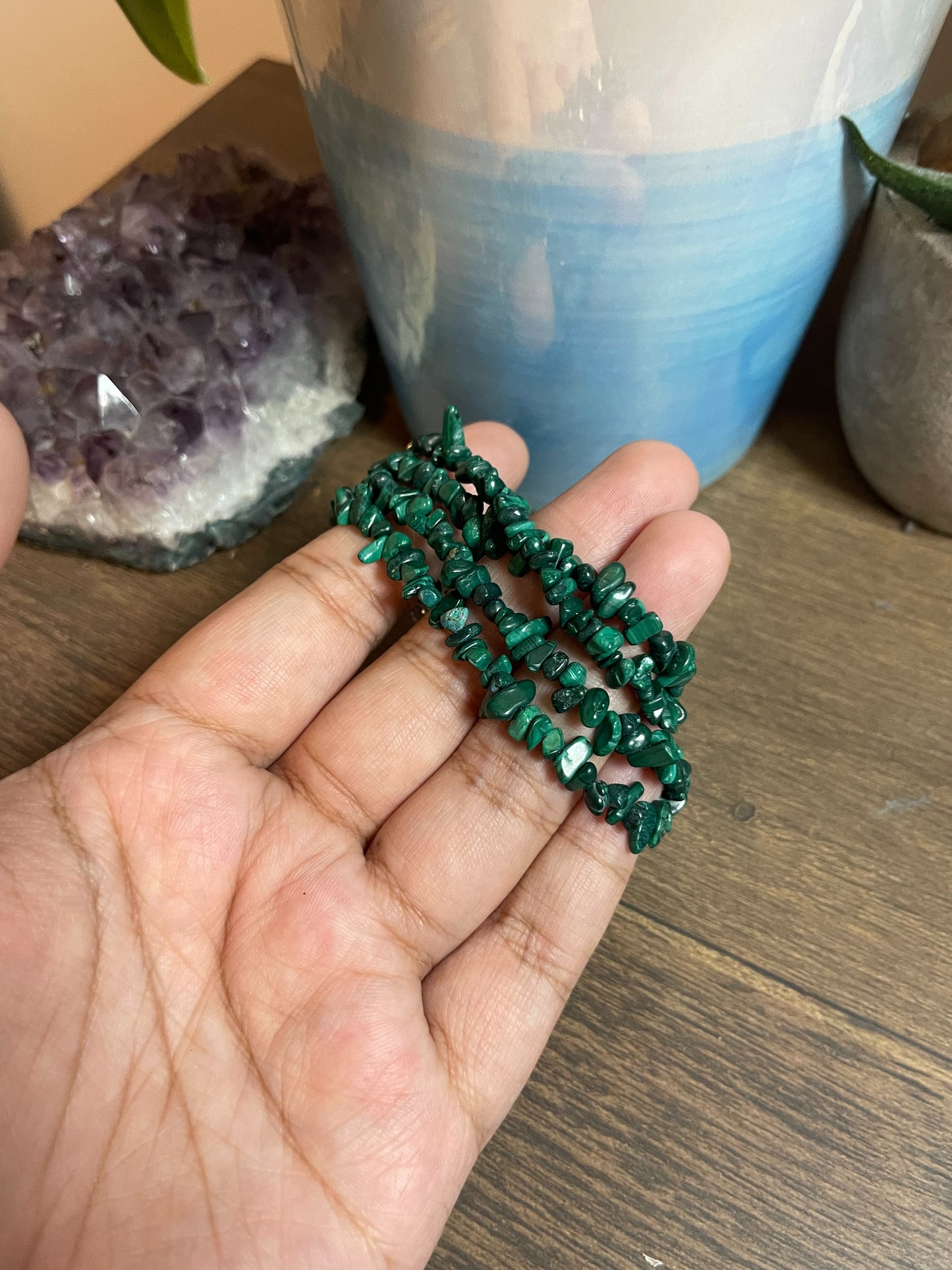 Malachite natural crystal bracelet with chain