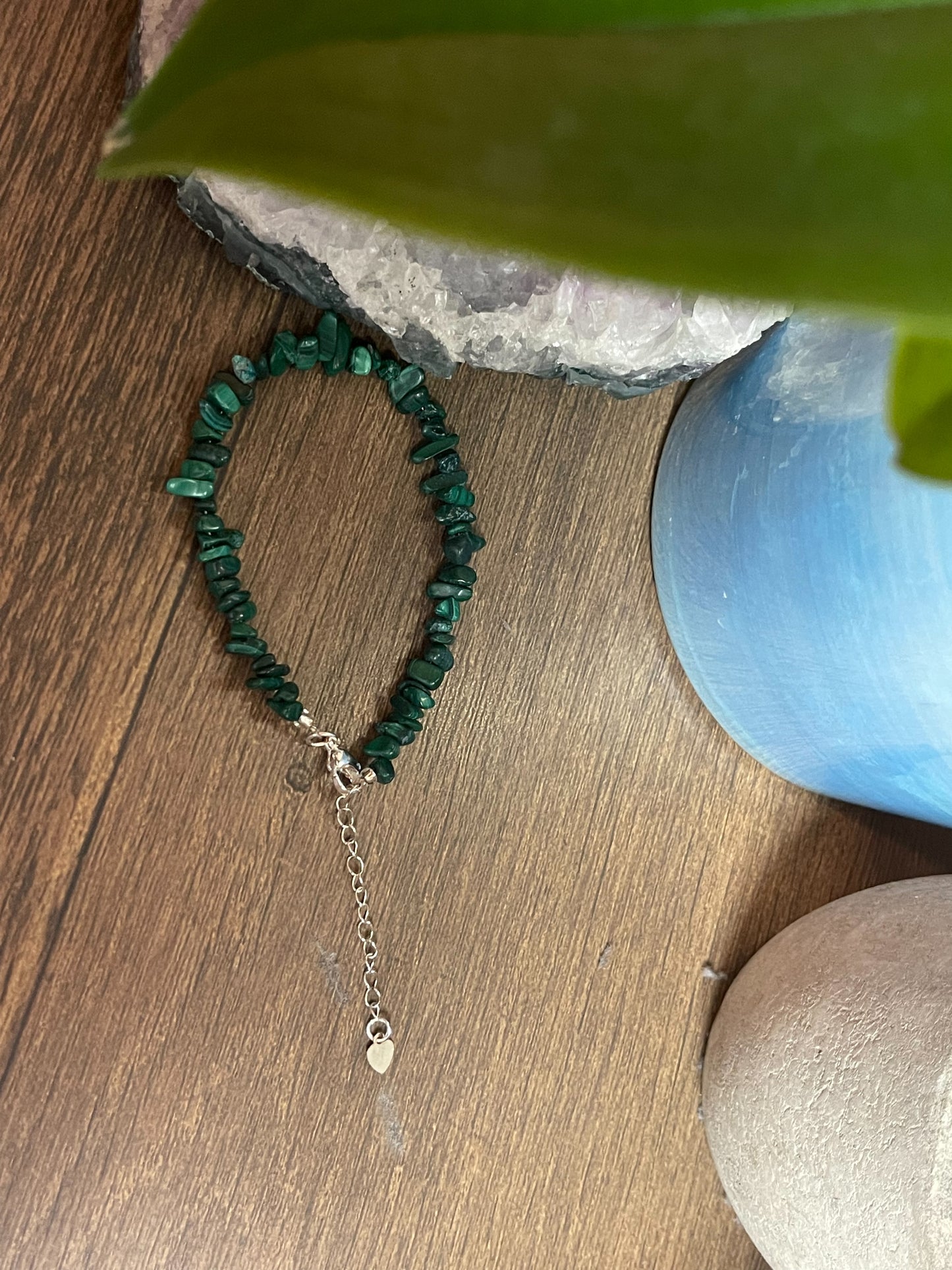 Malachite natural crystal bracelet with chain