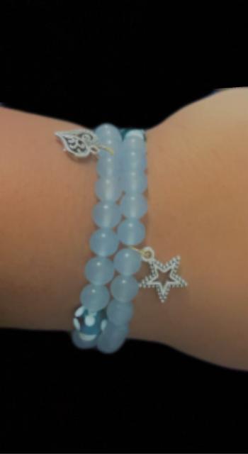 *Custom Chalcedony Blue  Bracelet w/ Resin Mushroom and Alloy Charms (8mm)