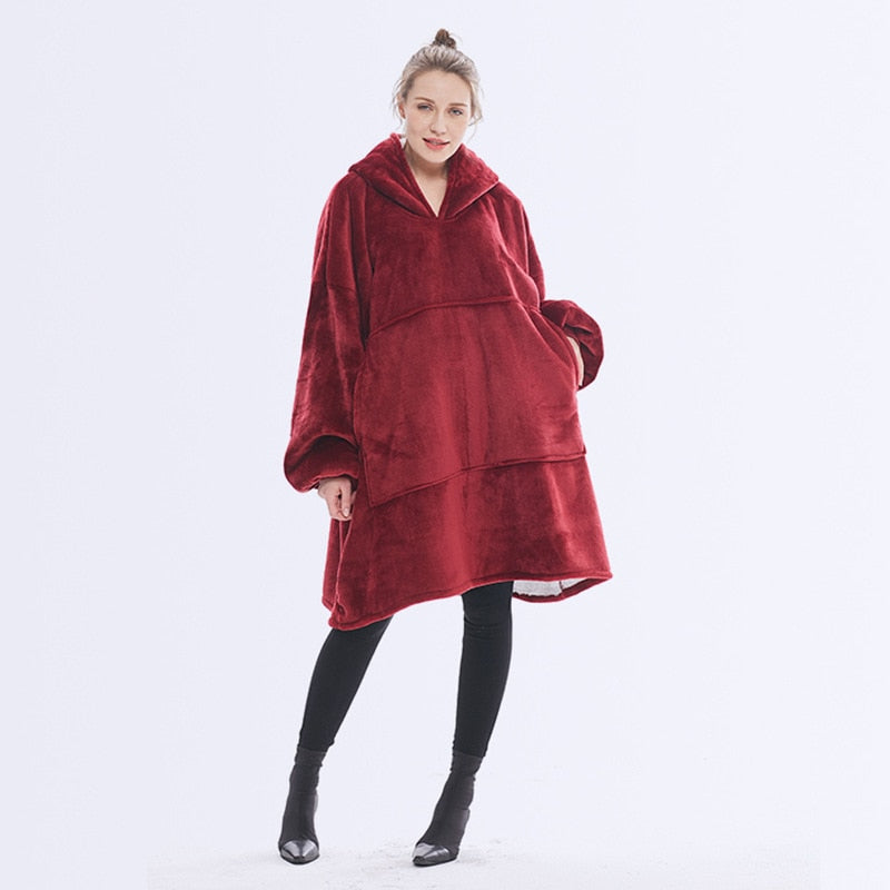 Oversized Hoodie Blanket With Sleeves Sweatshirt Plaid Winter Fleece Hoody Women Pocket Female Hooded Sweat Oversize Femme