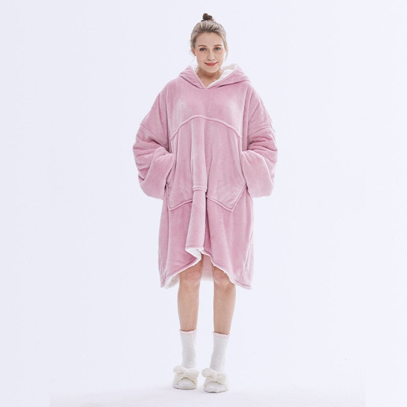 Oversized Hoodie Blanket With Sleeves Sweatshirt Plaid Winter Fleece Hoody Women Pocket Female Hooded Sweat Oversize Femme