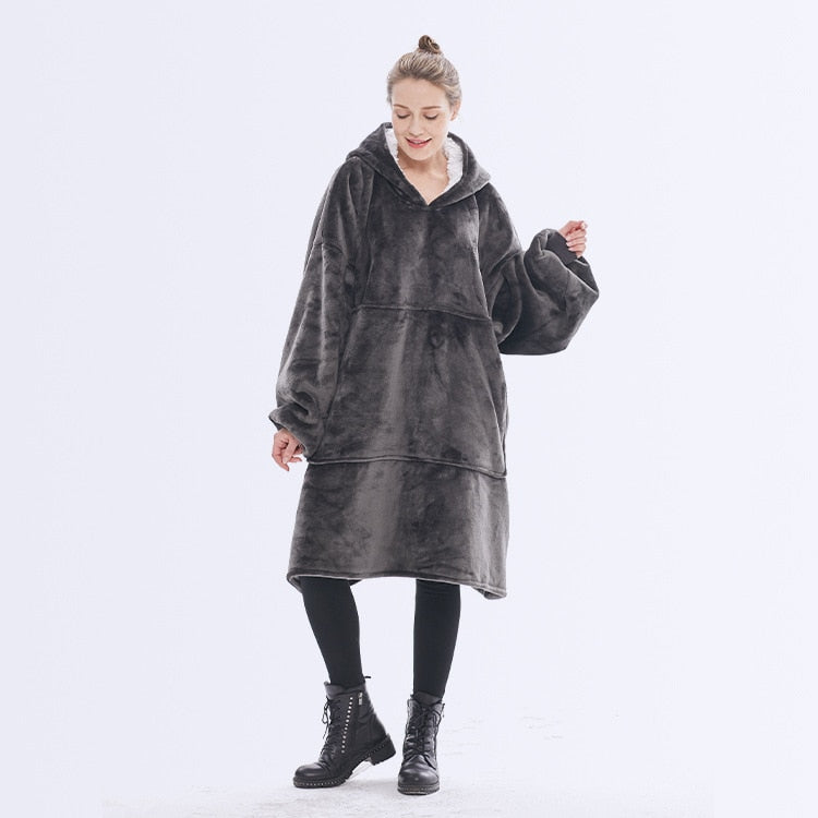 Oversized Hoodie Blanket With Sleeves Sweatshirt Plaid Winter Fleece Hoody Women Pocket Female Hooded Sweat Oversize Femme