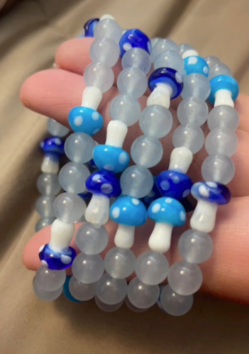 Blue Chalcedony bracelet with blue resin mushrooms