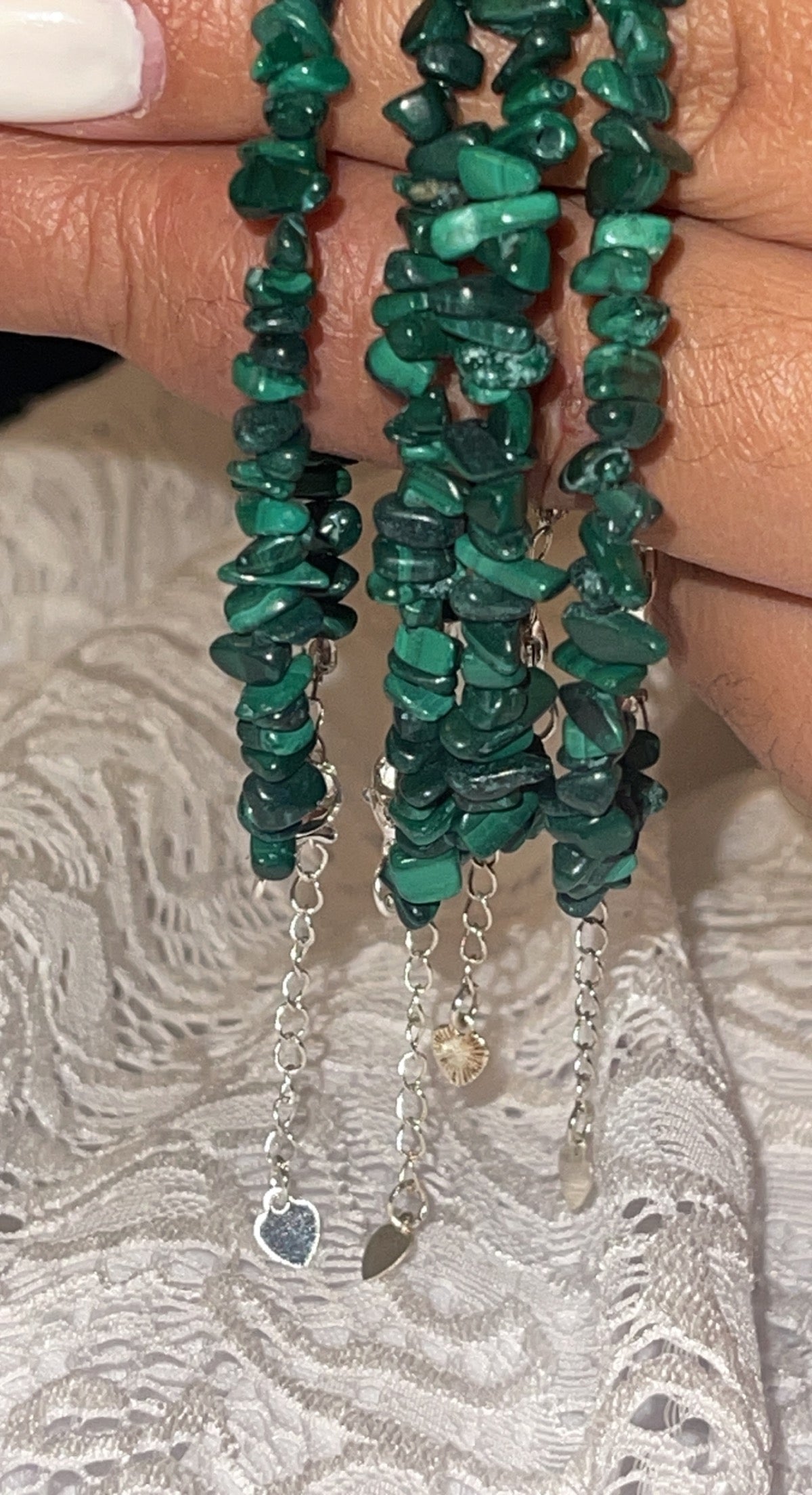 Malachite natural crystal bracelet with chain