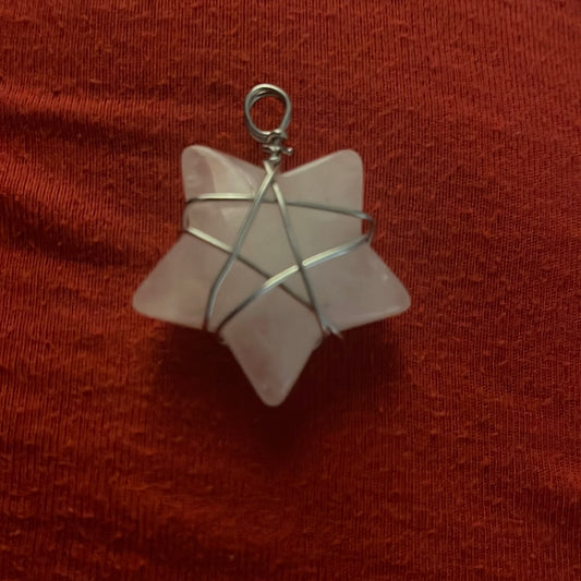 Hand wrapped Rose Quartz 5 point star pendant