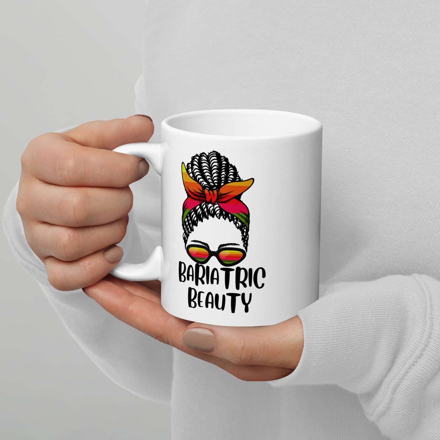 BARIATRIC BEAUTY SUNGLASS HAIRUP White glossy mug