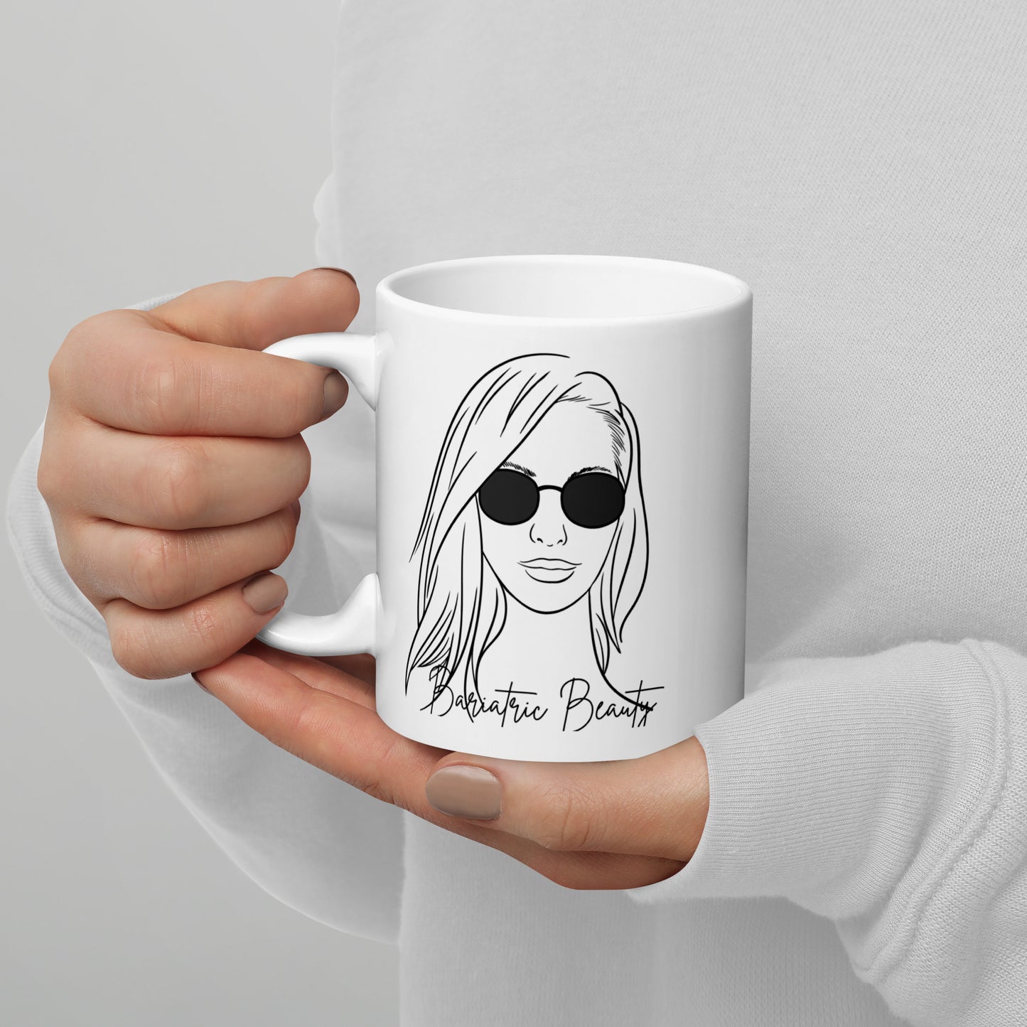 BARIATRIC BEAUTY SUNGLASS HAIR DOWN White glossy mug